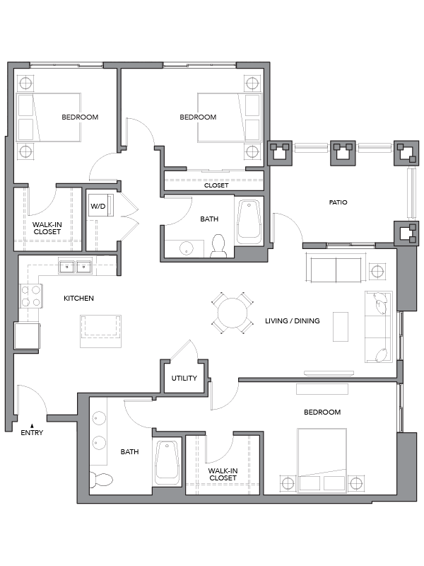 Floor plan layout diagram for 3F w/ Balcony